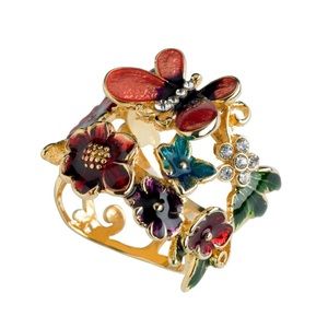 Enamel Multicolor Butterfly and Flower Ring
